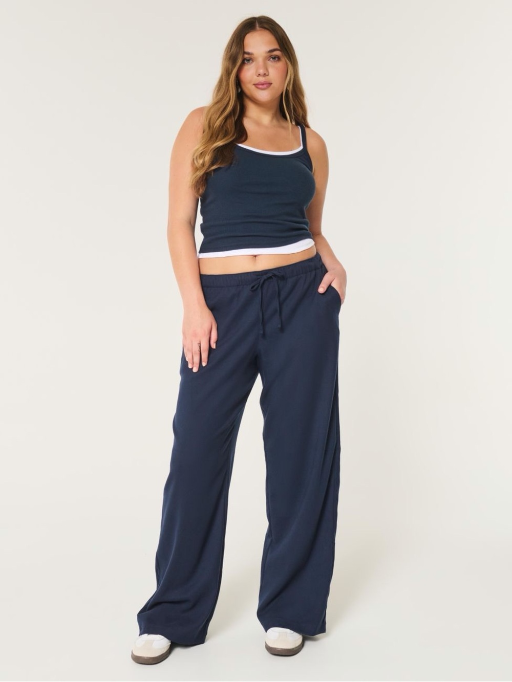 Hollister Navy Wide-Leg Drawstring Pants